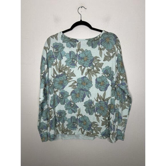 J. Jill Greens Floral Long Sleeve Top Cotton Blend Sweater Lightweight Size 1X - Picture 8 of 8